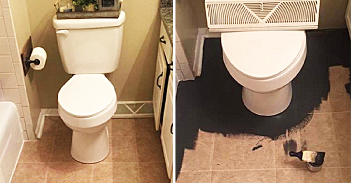 Cubrió El Piso De Su Baño Con Pintura, Y El Resultado Final Es